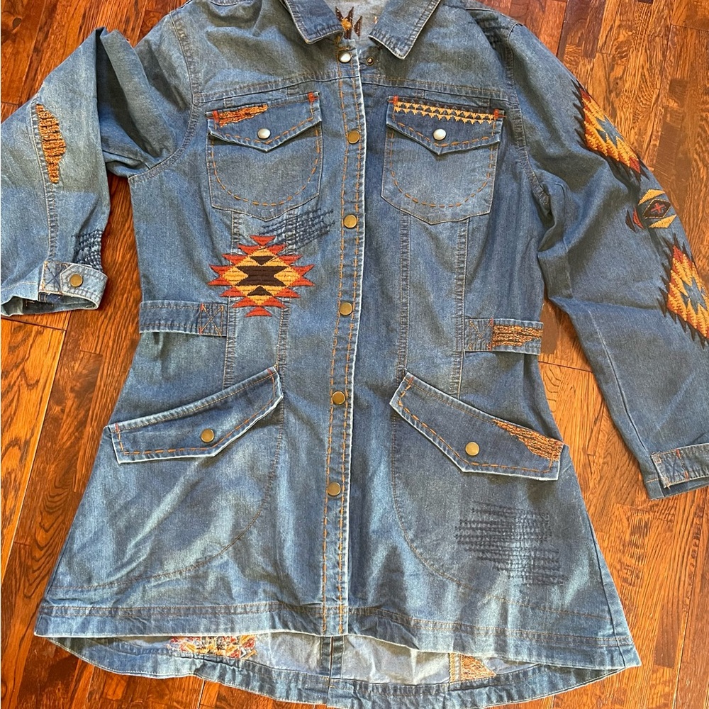 Double D Ranch Blue Denim Jacket with Colorful Embroidery